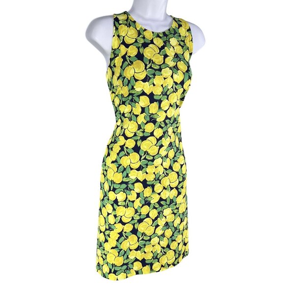 Talbots Women Lp Effortless Jersey Sleeveless Shift Dress Lemon Bunches Slimming - Picture 6 of 14